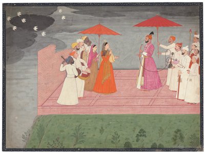 Hudebníci hrající raga pro Balwanta Dev Singha během období dešťů, kolem 1745-50 od Nainsukh