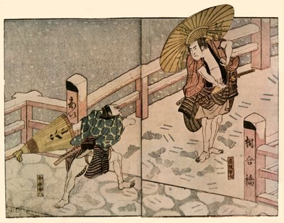 Bosí muži se slunečníky ve sněhu, 1811, 1924. od Naniwa Shunkosai