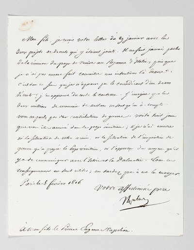Podepsaný dopis od Napoleona jeho nevlastnímu synovi, princi Eugène de Beauharnais Napoleon od Napoleon Bonaparte