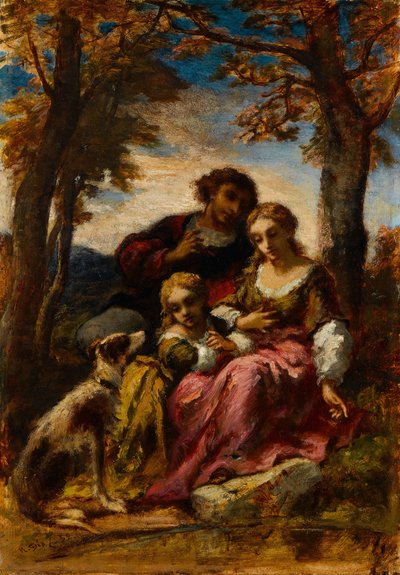 Postavy a pes v krajině, 1852. od Narcisse Virgile Diaz de la Peña