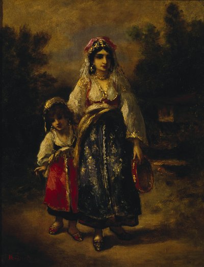 Žena a dívka od Narcisse Virgile Diaz de la Peña