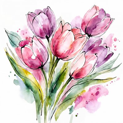 Akvarelová kytice tulipánů od Natalie Bruns