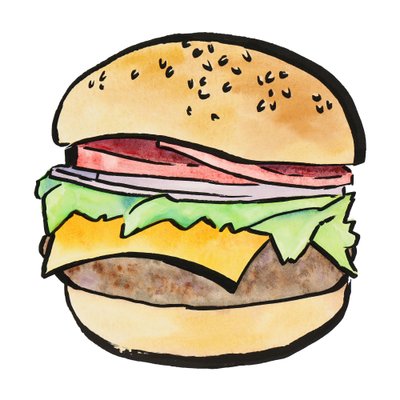 Cheeseburger v akvarelovém stylu od Natalie Bruns