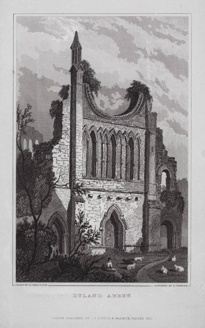 Byland Abbey (rytina) od Nathaniel (after) Whittock