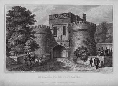 Vchod do hradu Skipton (rytina) od Nathaniel (after) Whittock