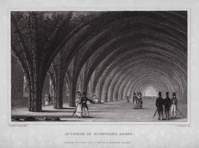 Interiér Fountains Abbey (rytina) od Nathaniel (after) Whittock