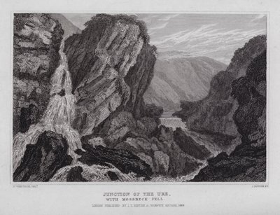 Junction of the Ure, s Mossbeck Fell (rytina) od Nathaniel (after) Whittock