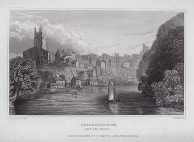 Knaresborough, z mostu (rytina) od Nathaniel (after) Whittock