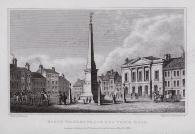 Ripon Market Place a radnice (rytina) od Nathaniel (after) Whittock