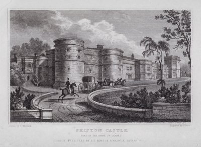 Hrad Skipton, sídlo hraběte z Thanet (rytina) od Nathaniel (after) Whittock