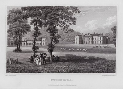 Studley Royal (rytina) od Nathaniel (after) Whittock