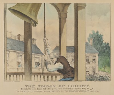 The Tocsin of Liberty-Rung u State House Bell, Independence Hall Philadelphia, červenec..., 1876. Tvůrci: Nathaniel Currier, James Merritt Ives, Currier a Ives. od Currier and Ives