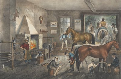 Trotting Cracks at the Forge, 1869., 1869. Tvůrci: Nathaniel Currier, James Merritt Ives, Currier a Ives. od Currier and Ives