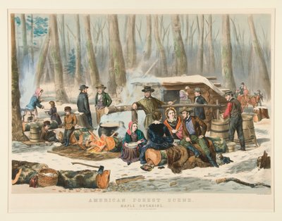 Americká lesní scéna, Maple Sugaring od Nathaniel Currier
