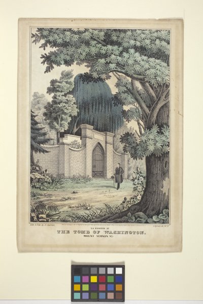 Lafayette At The Tomb Of Washington (ručně kolorovaná litografie) od Nathaniel Currier