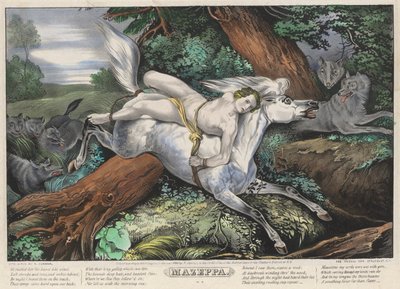 Mazeppa: Talíř 2 ze sady čtyř (4) talířů (Pursued by Wolves) od Nathaniel Currier