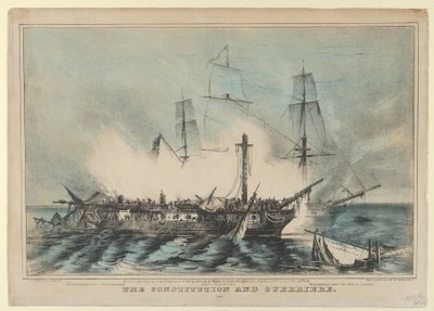 Ústava a Guerriere-bojovali 19. srpna 1812 - Guerriere zabil 15 mužů..., 1848. od Nathaniel Currier