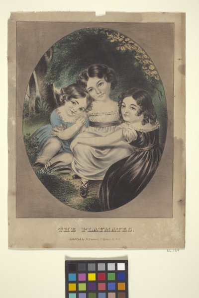 The Playmates (ručně kolorovaná litografie) od Nathaniel Currier
