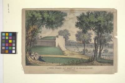 Hrob Genl. W. H. Harrison (ručně kolorovaná litografie) od Nathaniel Currier