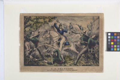 Američtí dragouni si prorážejí cestu mexickou Ambuscae (ručně kolorovaná litografie) od Nathaniel Currier
