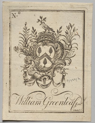 Knihovna: Erb s nápisem William Greenleaf Jun.r od Nathaniel Hurd