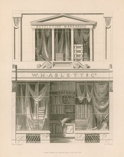 Přední prodejna pro W H Ablett, Outfitting Warehouse, Cornhill, Londýn od Nathaniel Whittock