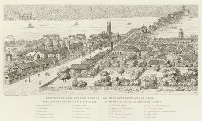 Southwark a London Bridge, jak se objevily kolem roku 1546 od Nathaniel Whittock