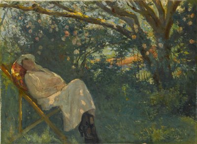 Lady in Pink on a Chaise Longue od Nazmi Ziya Güran