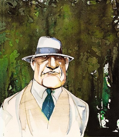 Jean Sibelius, karciovaný jako starší muž od Neale Osborne