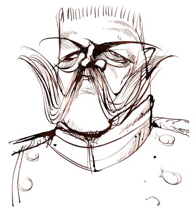 Paul von Hindenburg - německý generál a prezident polského původu (1847-1934); karikatura od Neale Osborne
