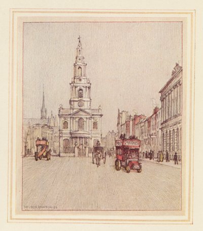 St Mary-le-Strand (barevná litografie) od Nelson Dawson