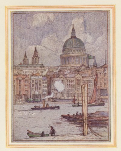 Katedrála svatého Pavla od řeky (barevná litografie) od Nelson Dawson