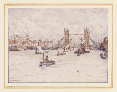 Tower a Tower Bridge (barevná litografie) od Nelson Dawson