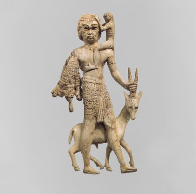 Soška muže s oryxem, opicí a leopardí kůží, cca 8. století před naším letopočtem od Neo Assyrian Neo Assyrian