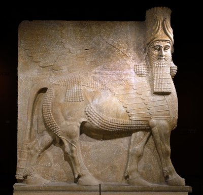 Okřídlený býk ze dvora VIII v paláci krále Sargona II, Khorsabad, 721-705 př.nl (sádra?) od Neo Assyrian Neo Assyrian