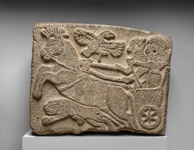 Ortostatický reliéf: scéna lovu lva, cca 9. století př. n. l. (malovaný čedič) od Neo Hittite Neo Hittite