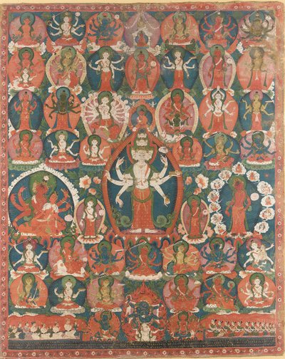 Paubha jedenáctihlavého Avalokiteshvary od Nepalese School
