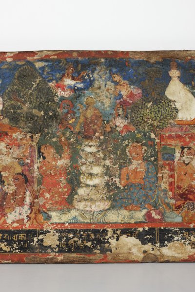 Detail z obálky buddhistického rukopisu (neprůhledný akvarel na dřevě) od Nepalese School