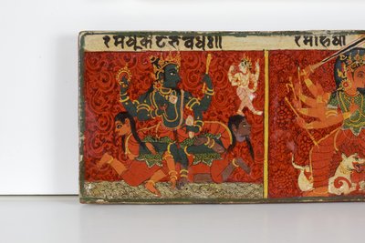 Detail z obálky rukopisu Devimahatmya (neprůhledné wc na dřevě) od Nepalese School