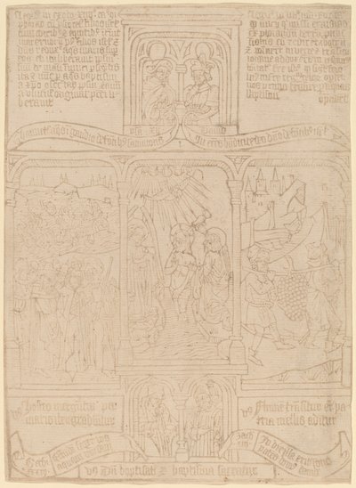 Křest Kristův; Faroah procházející Rudým mořem; Joshua a Caleb od Netherlandish 15th Century