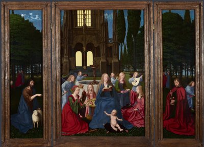 Panna a dítě se svatými a anděly v zahradě, c. 1500 od Netherlandish Master