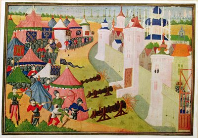 Harl 4379 f.83v Útok na pirátskou pevnost v severní Africe (Mahedia) z 