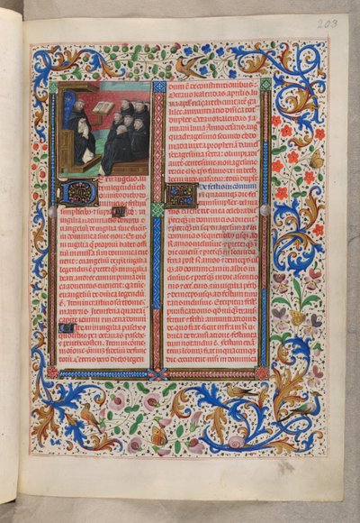 MS 18851, f.203r Dominikánské čtení svým spolubratrům (Rubriky k hostinám), Breviář, Použití dominikánů („Breviář královny Isabely Kastilské“) od Netherlandish School