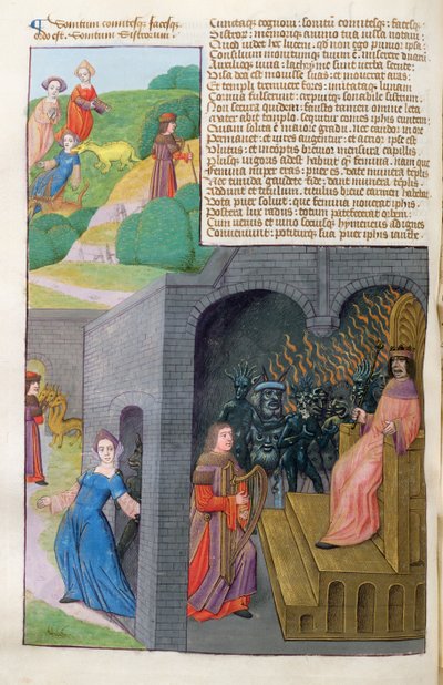 Ms 324 f.101 v. Orpheus a Eurydice, Cerberus a Pluto, z Metamorphoses 10 od Ovidia, 1479 od Netherlandish School