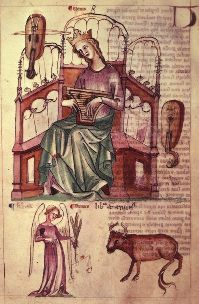 Sloane 3983 fol.42v Venuše hrající na žaltáři, z 