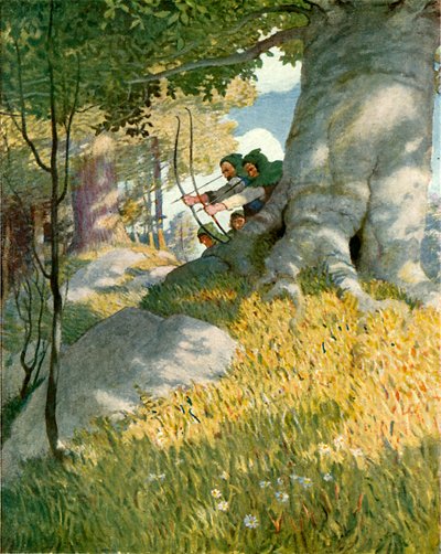 Robin Hood a jeho společníci zachraňují Willa Stutelyho od Newell Convers Wyeth