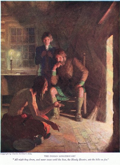 Indián dlouho přemýšlel! Celou noc bubnují a nikdy nepřestanou, dokud slunce, krvavý lovec, nezapálí kopce, 1928 od Newell Convers Wyeth