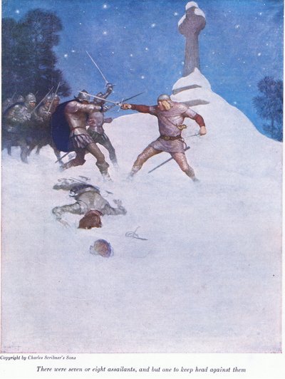 Útočníků bylo sedm nebo osm a jeden, který se jim bránil, 1916 od Newell Convers Wyeth