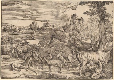 Krajina s dojičkou od Niccolò Boldrini after Titian