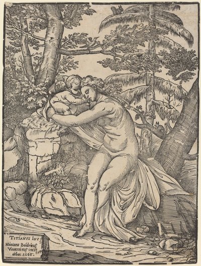 Venuše a Amor od Niccolò Boldrini after Titian